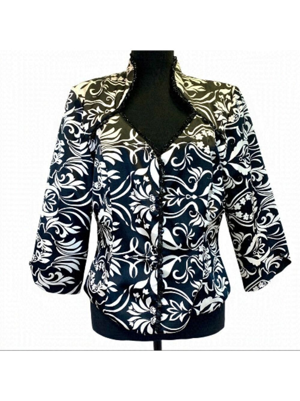 NWT Bellissima black Ivory Pisati Beaded trim jacket size 12